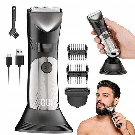 Intimrasierer Für Männer, Wasserdichter Elektrischer Körperrasierer, Schwarz, Für Den Ganzen Körper, Mit 3/12-mm-aufsatzkamm