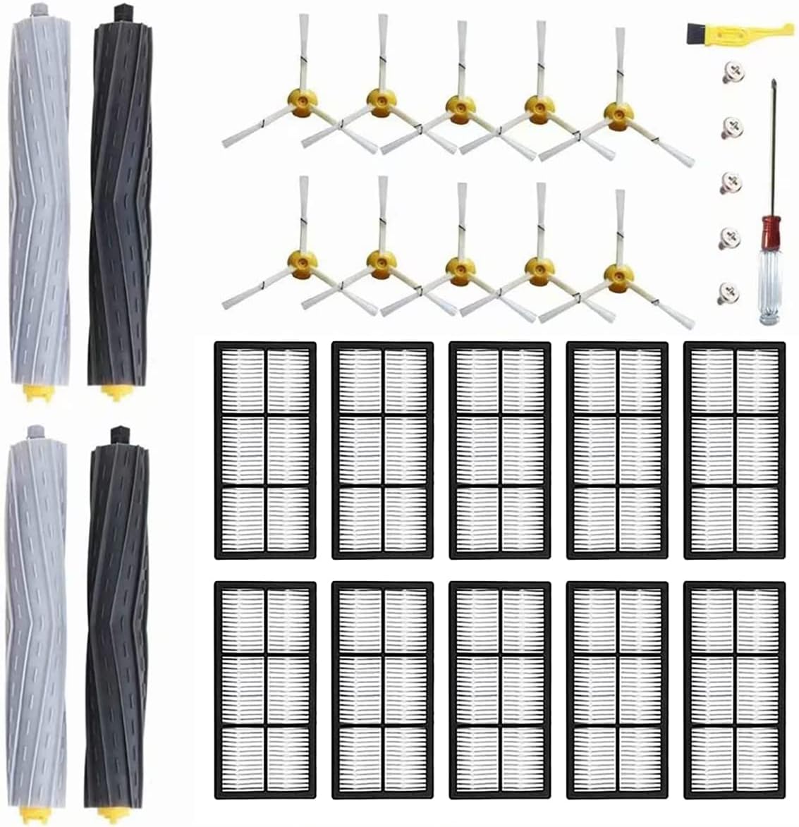 Ersatzteilset Für Irobot Roomba 8/9 Serie Saugroboter, 25-teilig (2 Hauptbürstensets + 10 Seitenbürsten + 10 Filter + 1 Reinigungsbürste + 1