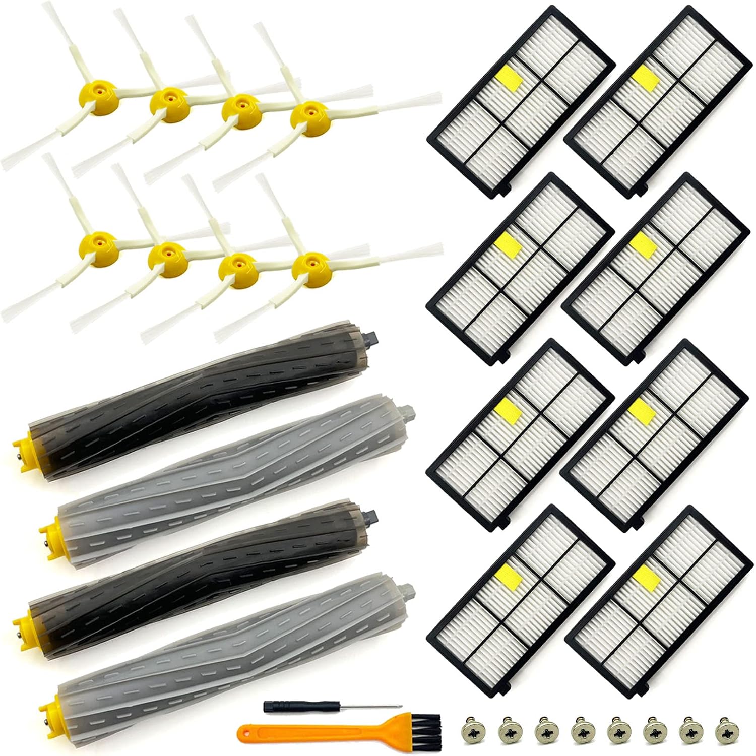 Ersatzteilset Für Irobot Roomba 8/9 Serie Saugroboter, 20-teilig (2 Hauptbürstensätze + 8 Seitenbürsten + 8 Filter + 1 Reinigungsbürste + 1