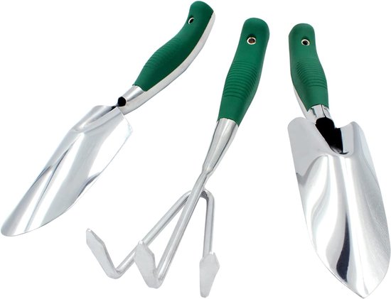 Gartengeräte-set, 3-teilig, Inklusive Schaufel Und Rechen Aus Edelstahl.