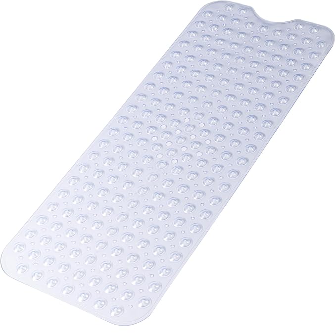 Rutschfeste Badematte (100 X 40 Cm) – Schimmelresistente, Weiche Und Maschinenwaschbare Duschmatte Mit Saugnäpfen Und Abflusslöchern Für Badewannen – Transparent