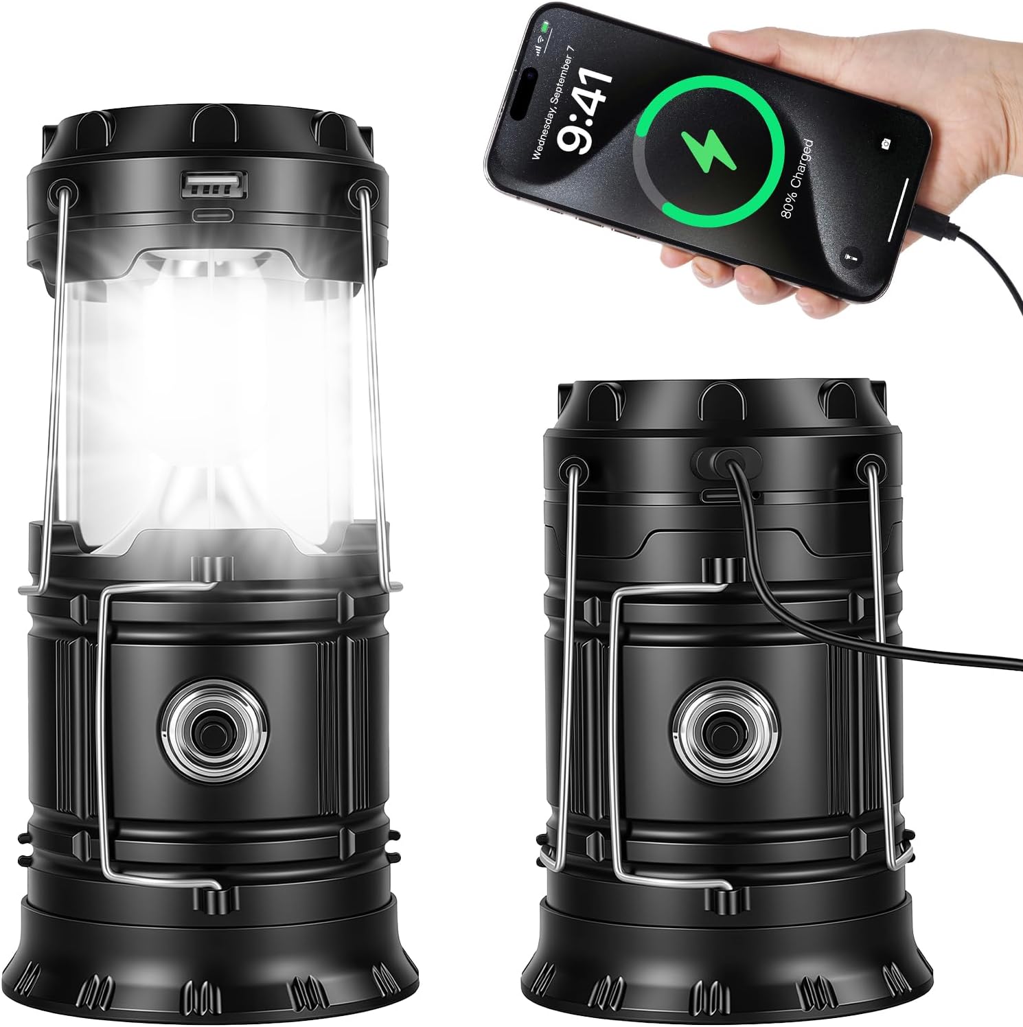 Campinglaterne, Solarbetriebene Led-lampe, Wasserdichte Tragbare Taschenlampe Mit Klarem Display, Kompakte Außenbeleuchtung Mit Langlebigem Akku, Pat