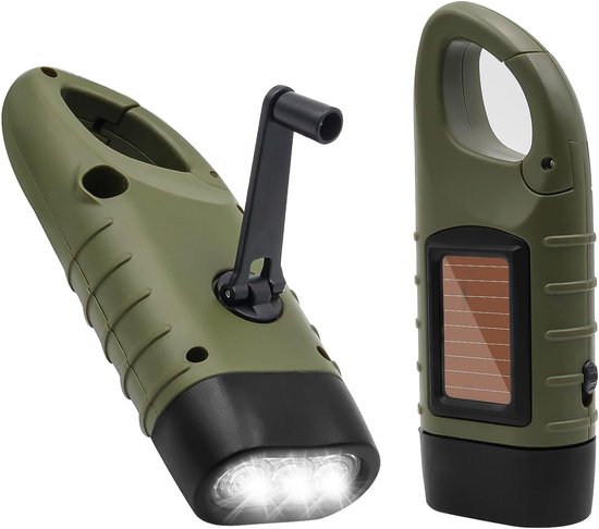 Handkurbel- Und Solarbetriebene Tragbare Led-notfalltaschenlampe – Dunkelgrün