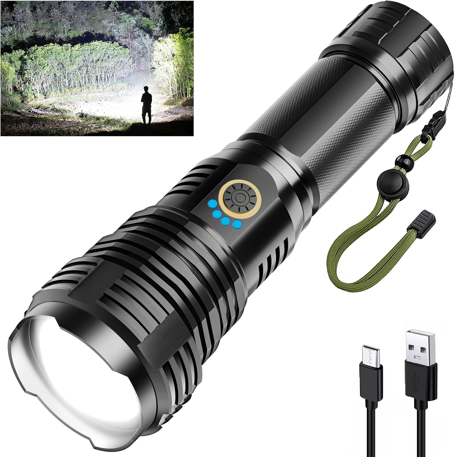 Ipx7 Wasserdichte, Wiederaufladbare Taktische Led-taschenlampe Mit Zoom Und 5 Modi