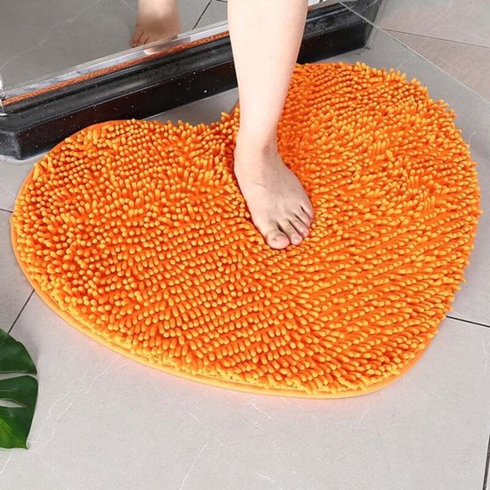 Badematte – Mikrofaser-badematte – Herzförmige Matte – Saugfähig Und Rutschfest – Teppich – 40 X 50 Cm – Orange