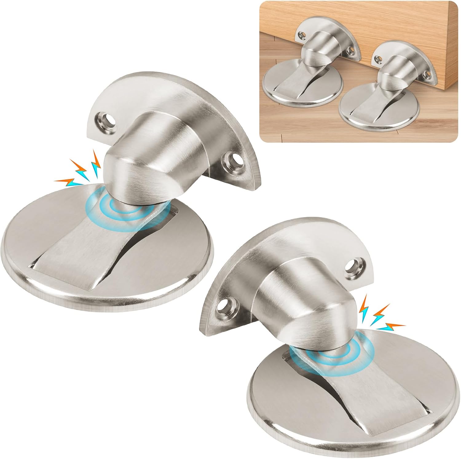 2er-pack Verbesserte Magnetische Türstopper Mit Gebürsteter Satin-oberfläche Und Massiver Nickelmetallkonstruktion, Inklusive Klebstoff Und Schrauben (silber).