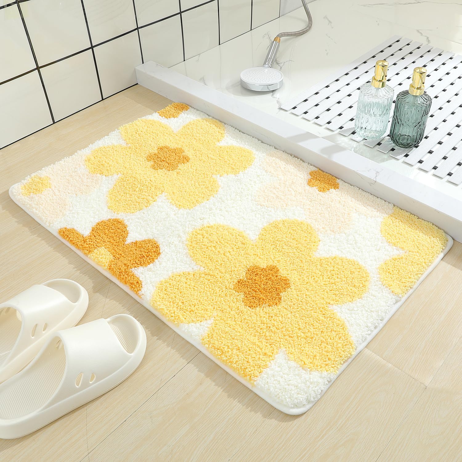 Niedliche Badematte, Superweiche Und Saugfähige Badematte, Rutschfeste Und Bequeme Badematte, Duschmatte, Badezimmerteppich, 40 X 60 Cm (gelbe Blume)