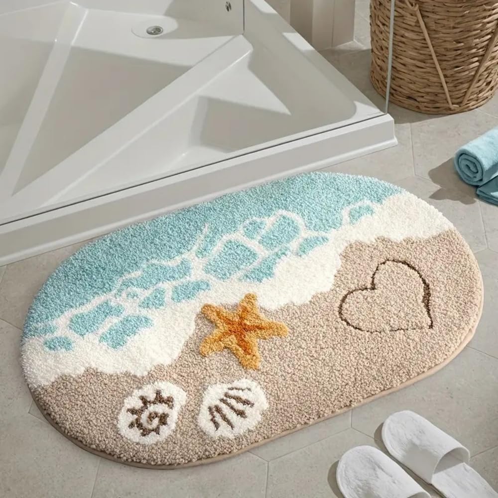 Rutschfeste Badematte Mit Strandfußabdruck-design, Duschmatte Mit Saugnapf, 50 X 80 Cm