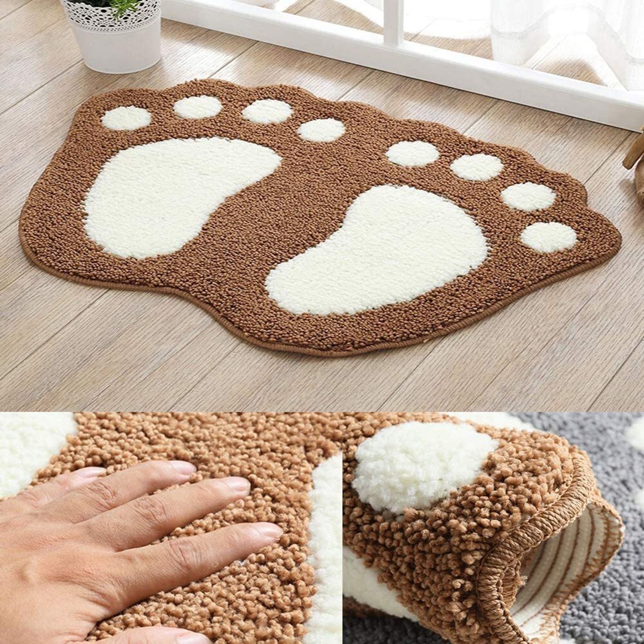 Weiche, Saugfähige, Rutschfeste Badematte Mit Fußabdruckmuster Für Bad Und Kinderzimmer (40 X 60 Cm, Braun)