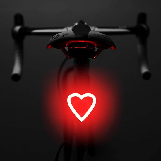 Wiederaufladbares Led-fahrradrücklicht, Helles Sicherheitswarnlicht, 5 Modi, Für Nacht- Und Straßenfahrten, Herzform, Rot