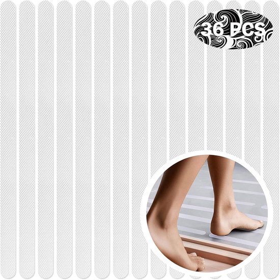 36-teiliges Set Selbstklebender Antirutschbänder, 2 X 38 Cm, Transparent, Mit Rakel