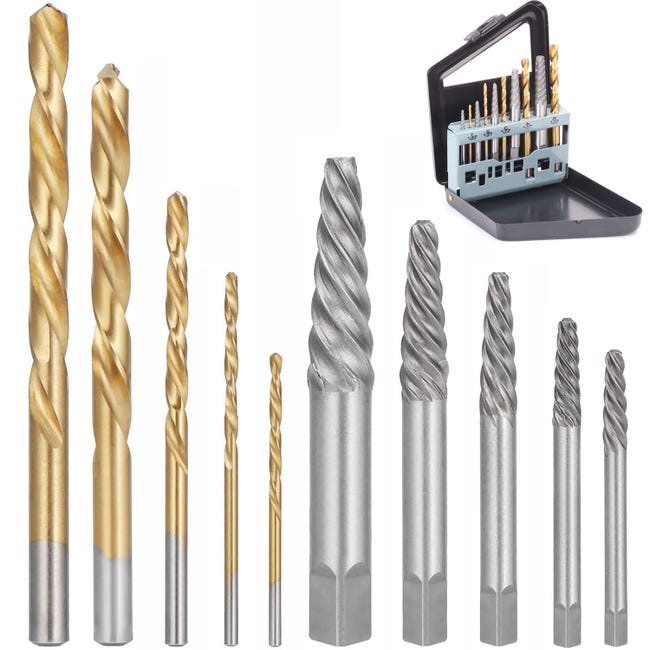 Schraubenausdreher-set Mit Bohrer Aus Kobaltlegierung, Geeignet Für Linkshänder.
