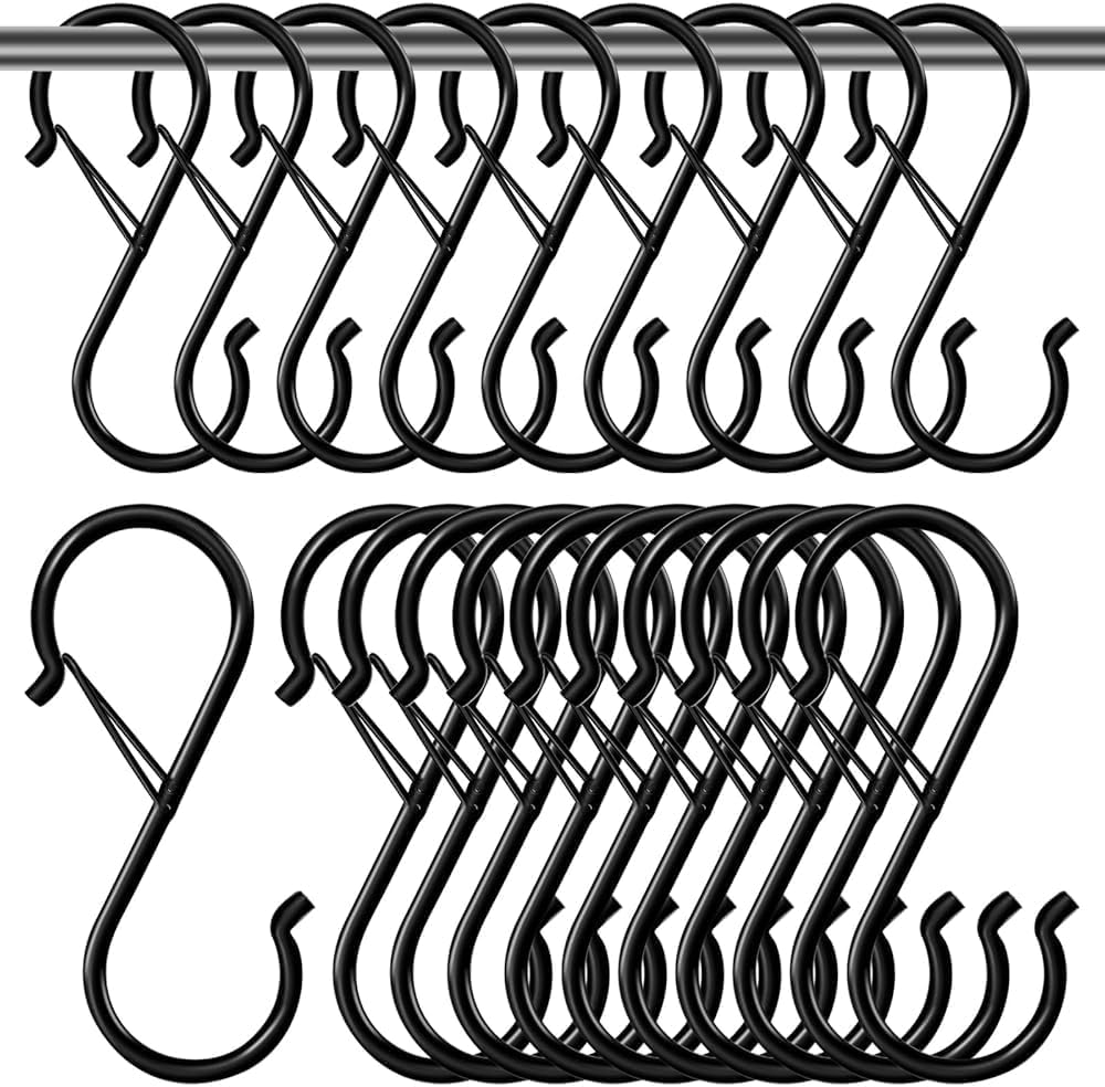20 S-haken, Multifunktionale Metallhaken Mit Fallschutz Und Sicherheitsfederverschluss, Geeignet Für Küchen, Badezimmer Und Büros (schwarz).