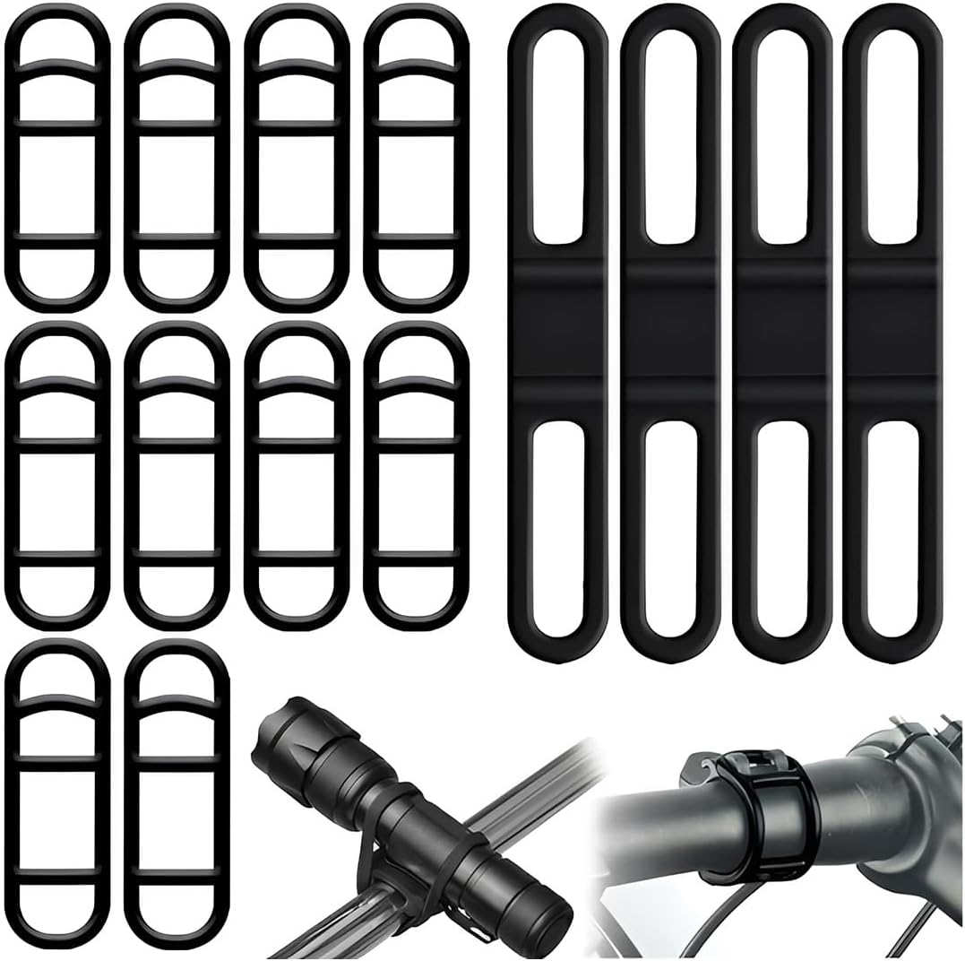 14-teiliges Set Silikon-fahrradriemen, Elastische Riemen, Befestigungsringe Für Vorder- Und Rücklichter, Sichere Taschenlampen, Lenkerbefestigung