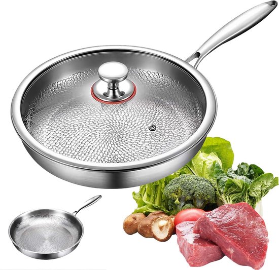 1-teilig – 20 Cm Silberne, Gehämmert Titan-bratpfanne Mit Deckel – Unbeschichteter Antihaft-topf