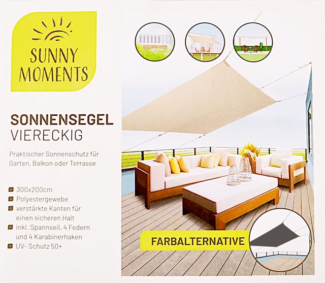 Sonnensegel Rechteckig 300x200cm grau oder natur Garten Terrasse UV-Schutz 50+ - grau