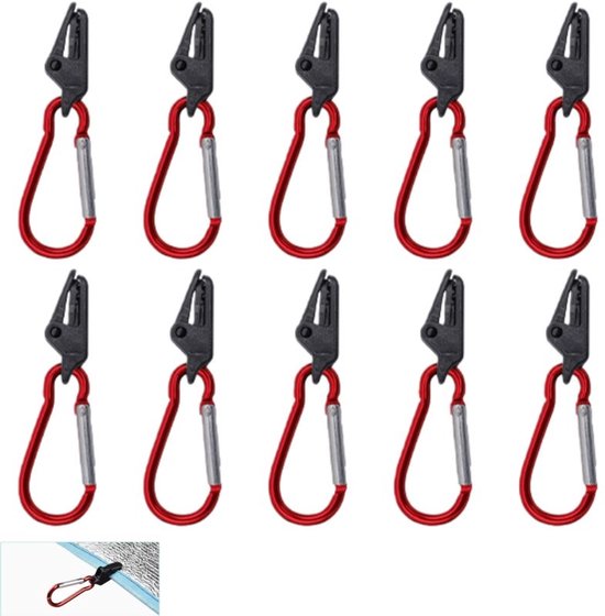 10er-pack – Zeltclips Zum Aufhängen Mit Karabinerhaken – Zeltclip-set – Geeignet Für Markisen, Wohnmobile, Autos Und Lkws – 73 Mm – Rot