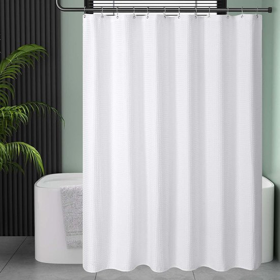 Halbtransparenter Duschvorhang Mit Würfelmuster, Schimmelresistent, Wasserdichtes Polyestergewebe In Waffelstruktur Mit 12 Ringen, 80 X 180 Cm