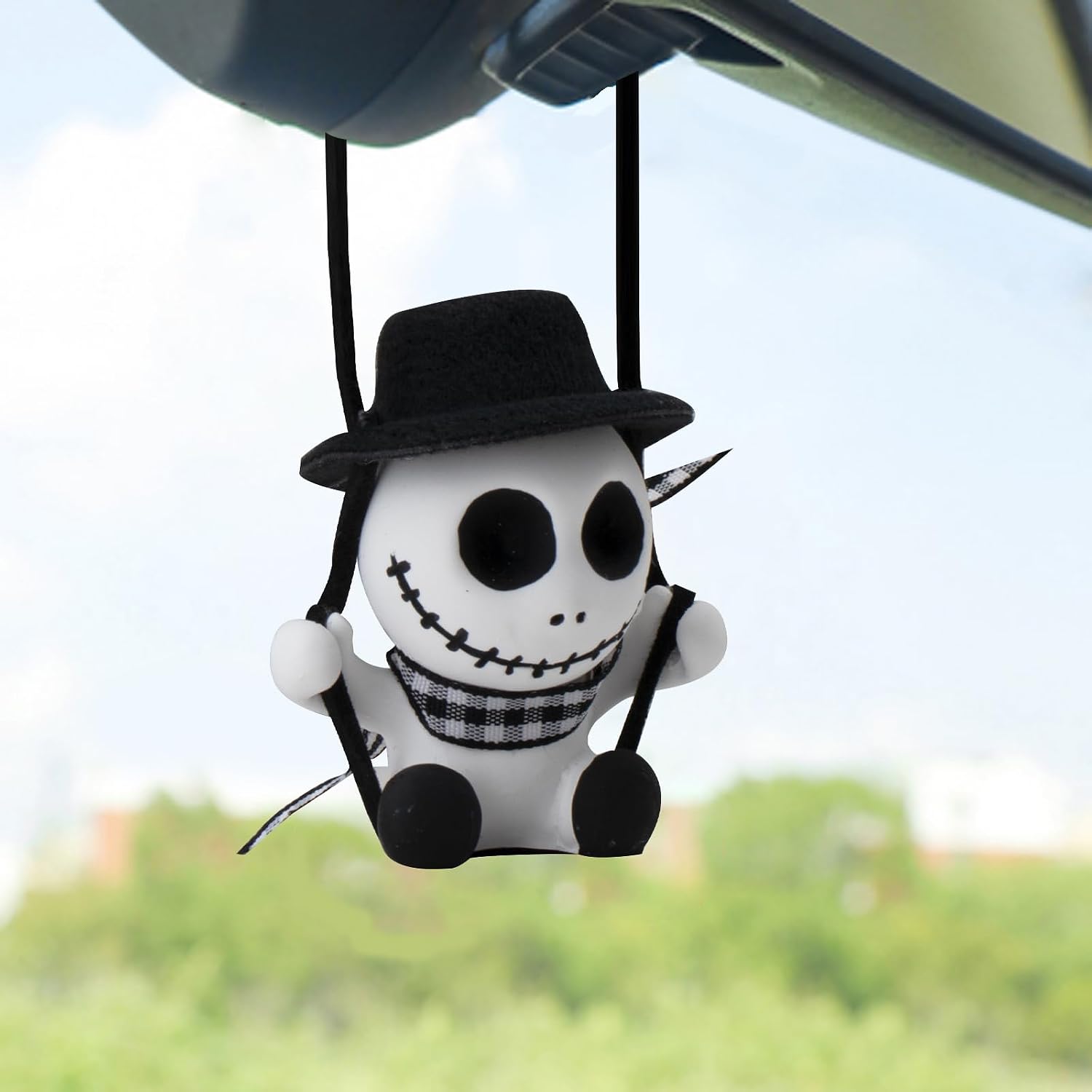 Auto-rückspiegelhalter Mit Totenkopfmotiv – Coole Skelett-anhänger Für Die Autoinnenausstattung – Accessoires Mit Schwarzem Hut Und Skelettmotiv – Halloween-anhänger
