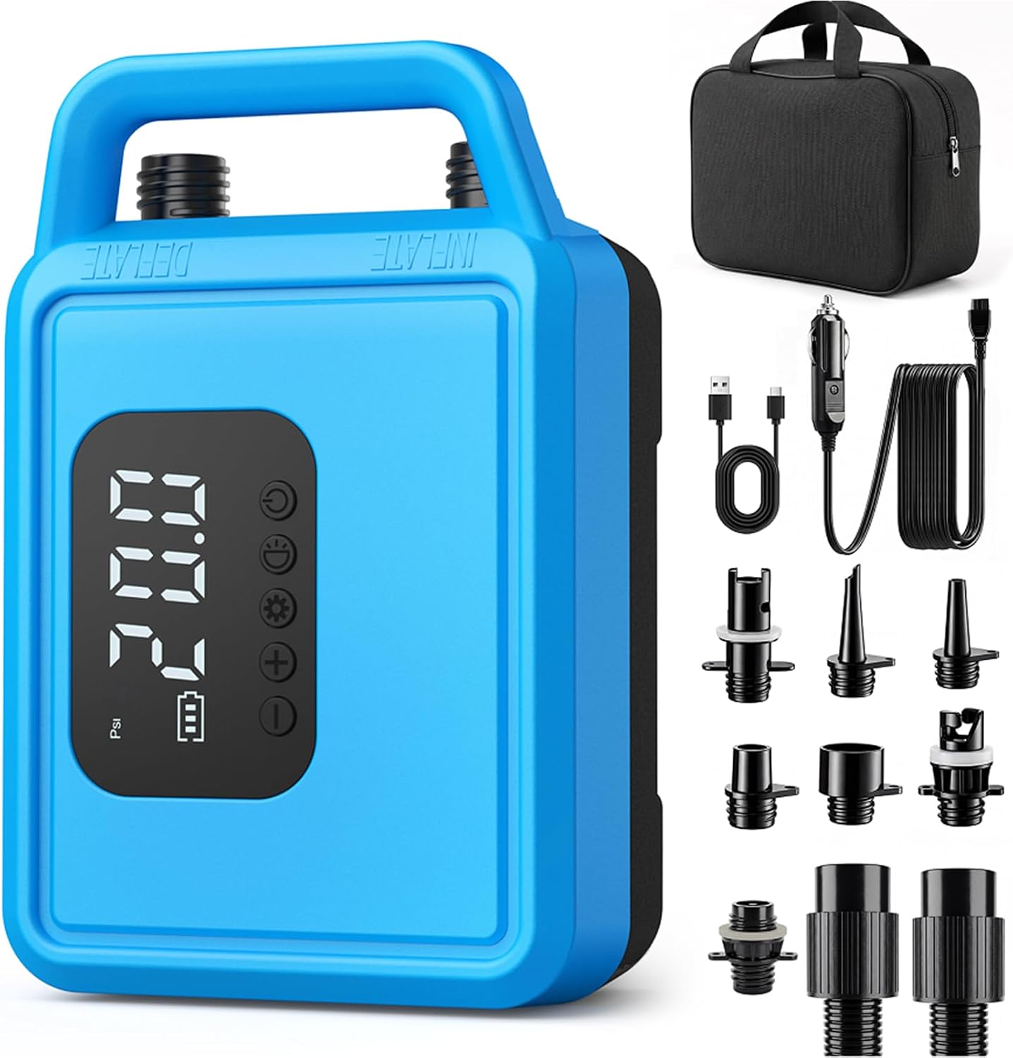 Elektrische Luftpumpe – Wiederaufladbare 5200-mah-akku-luftpumpe, Mini-elektro-luftpumpe Mit 3 Luftdüsen, Schnellpumpe Für Schlauchboote/luftmatratzen