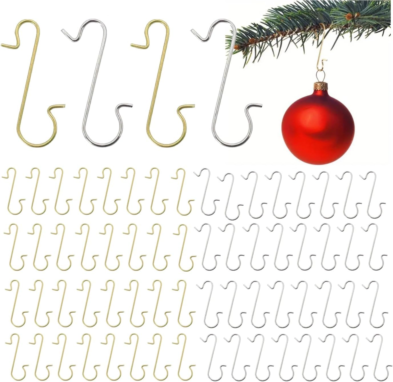 100 Stück Weihnachtsbaumhaken, Gold & Silber, Kugelaufhänger Für Weihnachtsschmuck, S-förmige Aufhänger Für Weihnachten