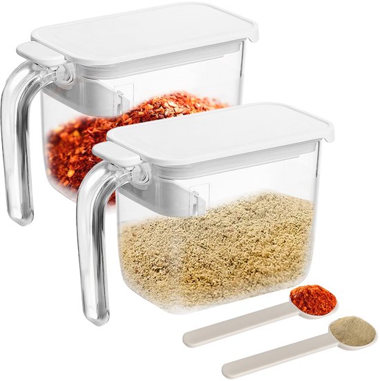 2-teiliges Gewürzglas Mit Löffel, Salz- Und Zuckerstreuer, Feuchtigkeitsbeständig, Mit Griff Und Dichtung Für Gewürze – Weiß