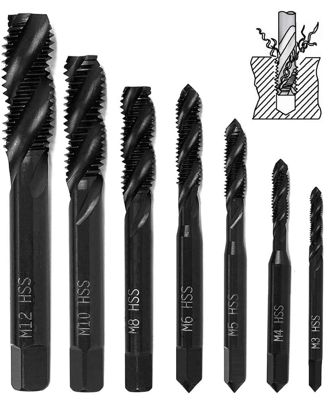 7-teiliges Set Nitrierter Spiralgewindebohrer, Hss 6542 Kegelschaftbohrer, Geeignet Für Holzbearbeitungsbohrer.