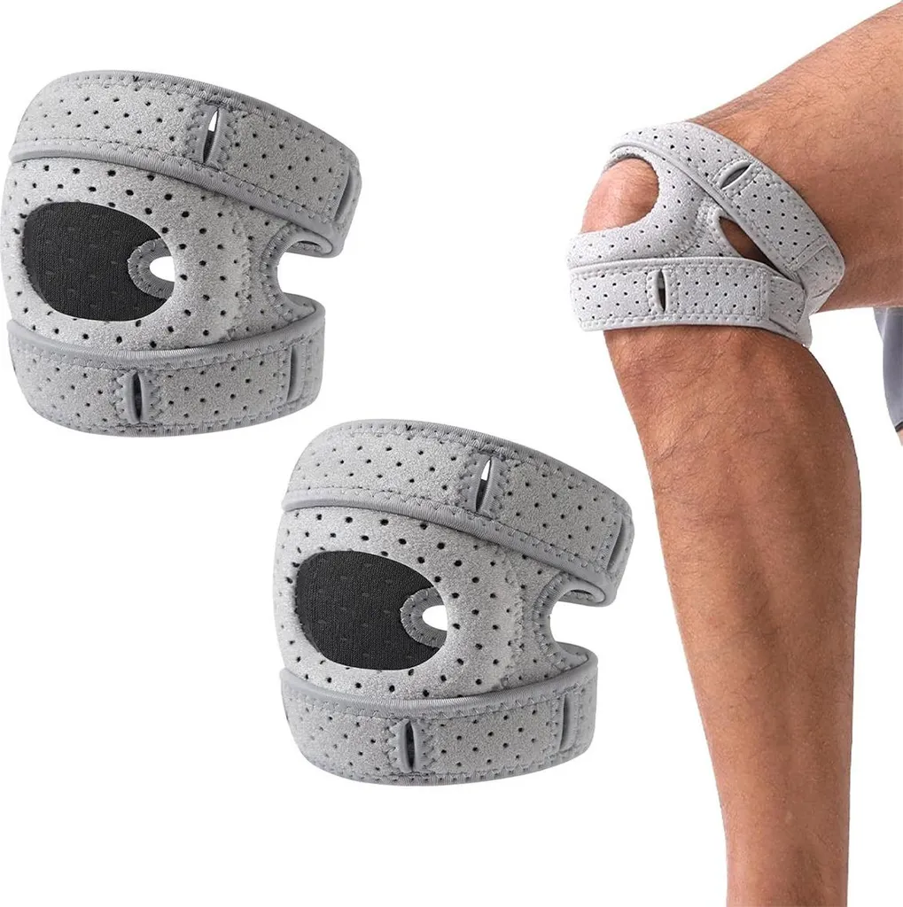 Kniebandagen Zur Patellarsehnenrekonstruktion, 2er-pack, Verstellbare Knieriemen, Silikonpolsterung, Atmungsaktiv, Geeignet Für Sporttraining, Grau.