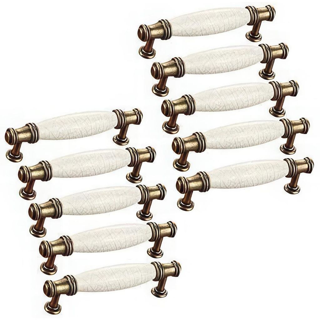 Antike Schubladengriffe Aus Messing Und Keramik, 10er-packung, Feines Gelbes Craquelé-muster, 128 Mm Lochabstand, Für Schränke, Küchen, Badezimmer Und Schubladen.