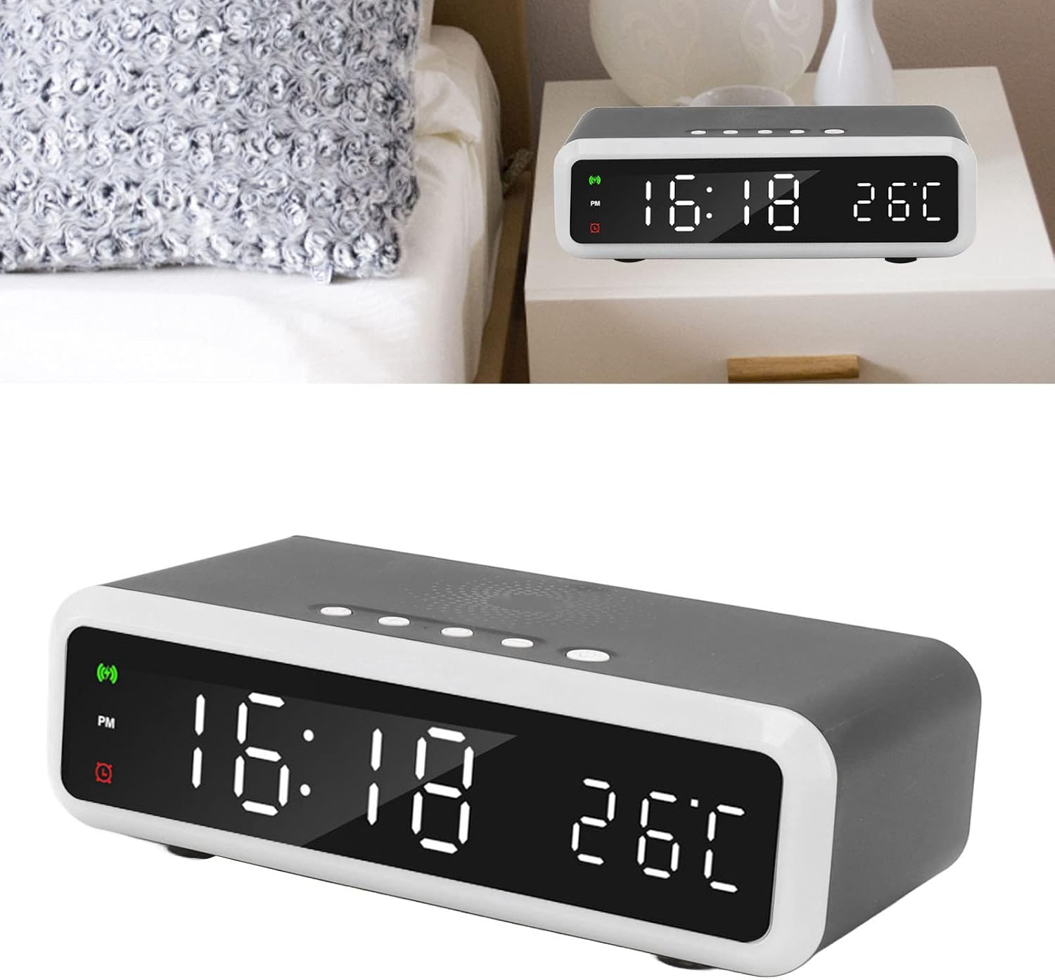 Digitaler Wecker Mit 15-w-ladegerät, Multifunktionales Radiowecker Mit 4-stufigem Dimmer Und Led-anzeige Für Uhrzeit, Datum Und Temperatur.