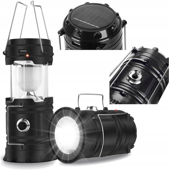 Aufladbare Campingzeltlampe Mit Solar-/usb-anschluss, Inklusive Powerbank-funktion, Für Notbeleuchtung Im Freien.