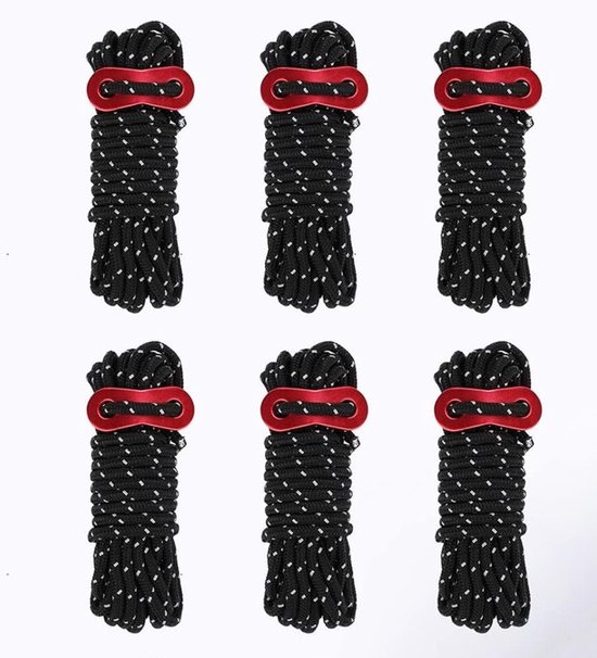 Reflektierende Kordelspanner – 6 Stück – 4 Meter – Schwarz