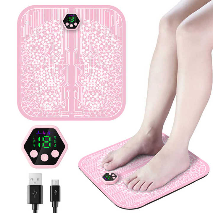 Intelligente Fußmassagematte Mit 19 Intensitätsstufen, Ems-stimulator, Vibrationskissen Zur Linderung Von Muskelschmerzen, Beinmassagekissen, Pink