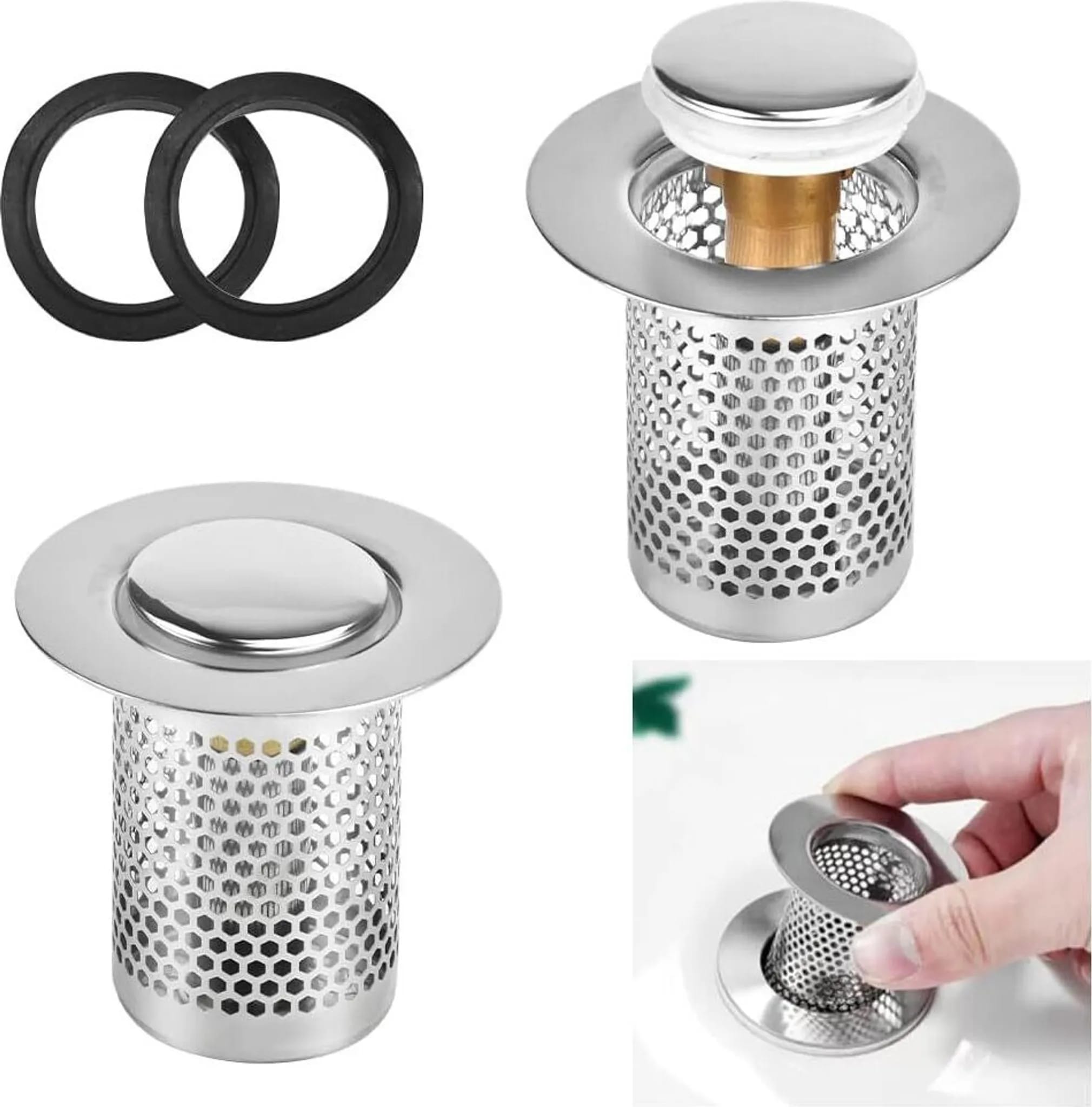2-teiliger Abflussfilter, Edelstahl-spülbeckenstöpsel, Federbelasteter Abflussanschluss, Druckknopf-ablaufventil Mit Verstopfungsschutzsieb