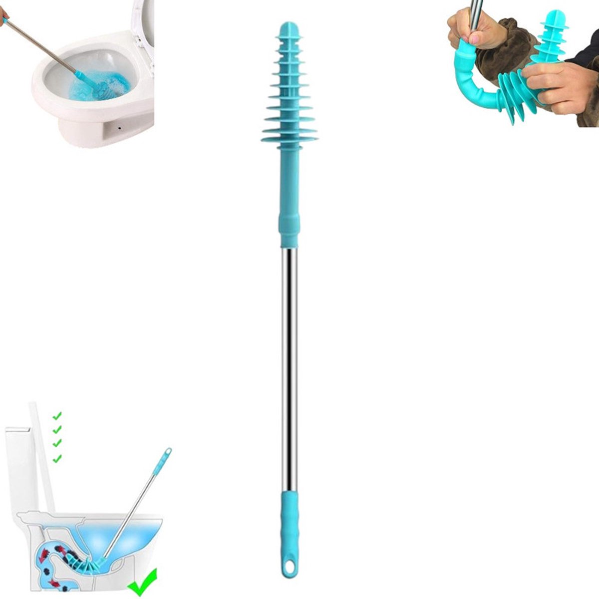 Toilettenpömpel Mit Saugfunktion – Hilfe Zur Beseitigung Von Toilettenverstopfungen – Manuelle Hilfe Zur Beseitigung Von Toilettenverstopfungen – Blau – Toilettenpömpel Mit Siphon – Flexibler Toilette
