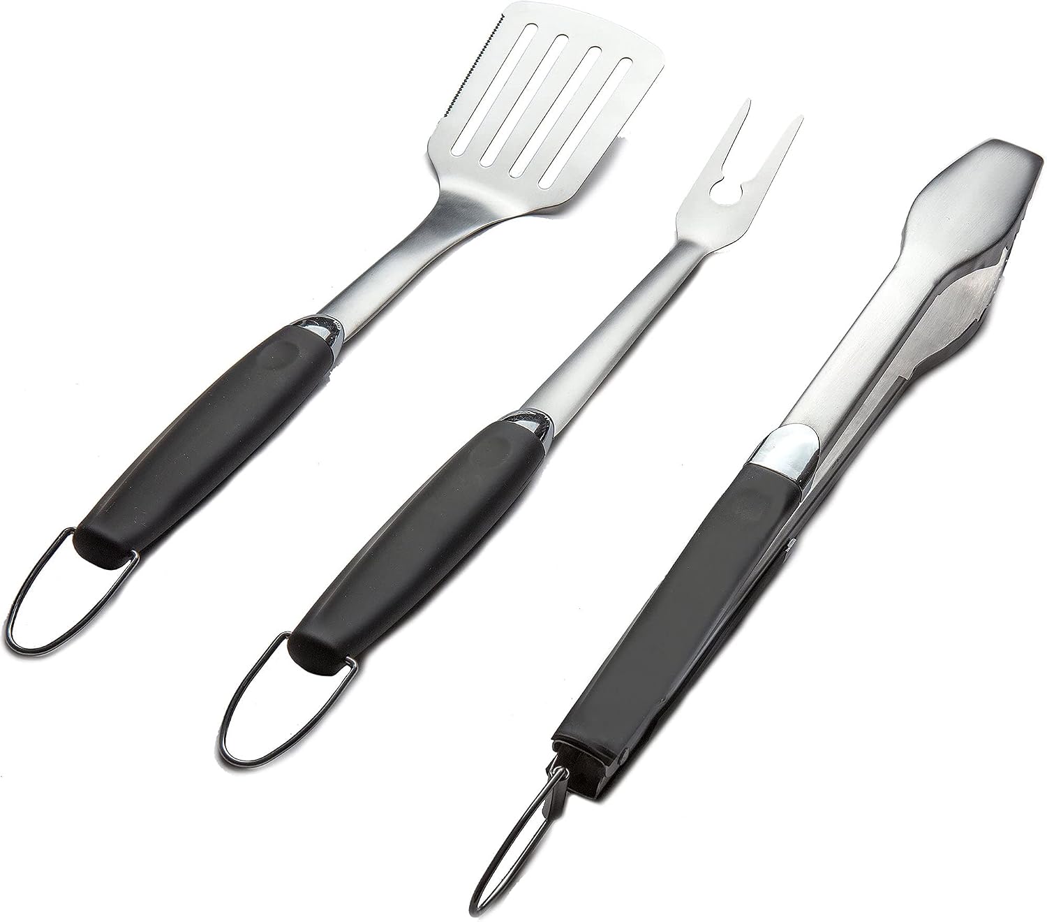 3-teiliges Grillbesteck-set Aus Edelstahl – Zange, Pfannenwender Und Gabel – Komplettes Zubehör Zum Grillen