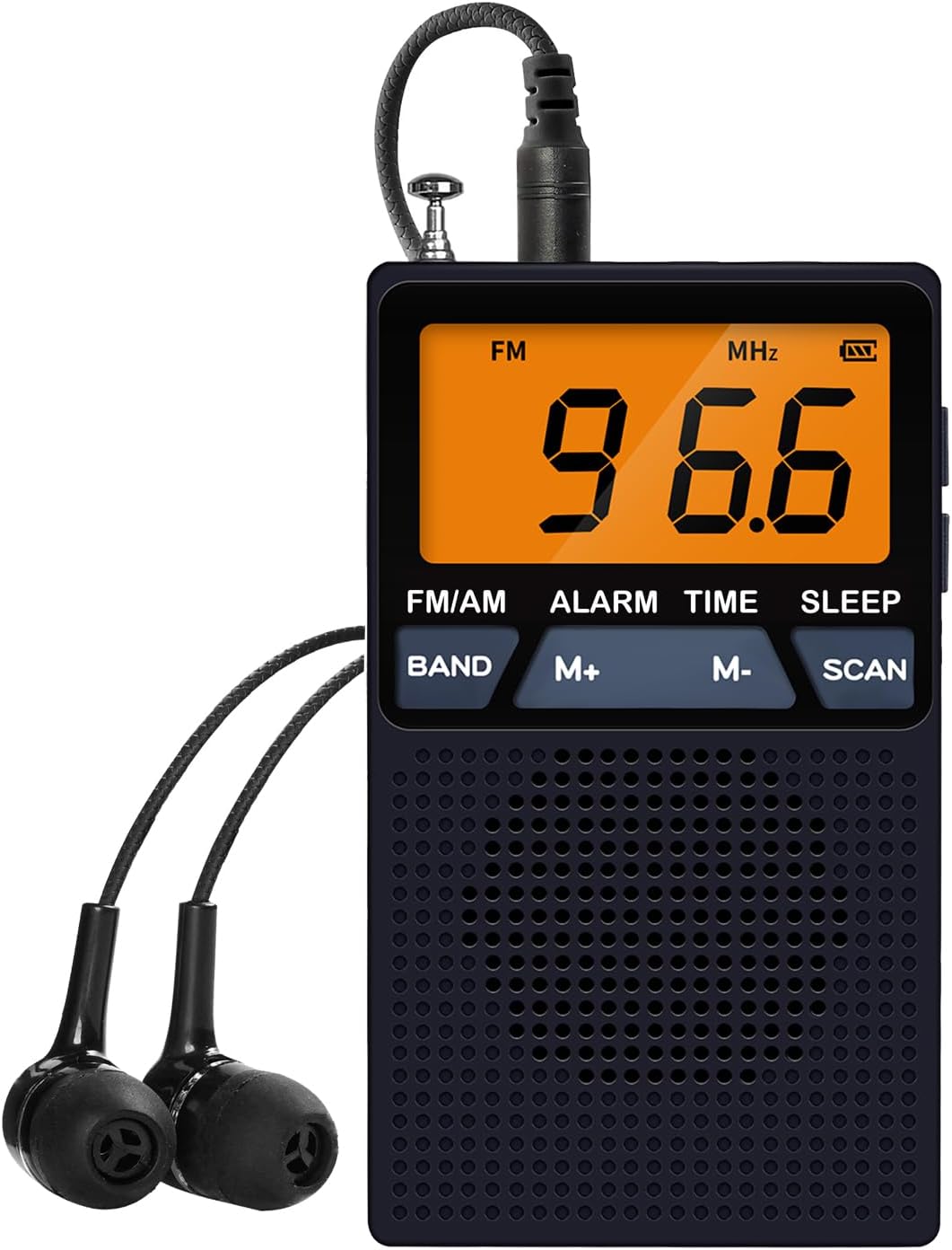 Tragbares Mini-radio, Am/fm-2-band-transistor, Taschenlautsprecher, Großes Display, Zeitanzeige, Weckfunktion, Ideal Für Jogging Und Spaziergänge Im Freien (schwarz)