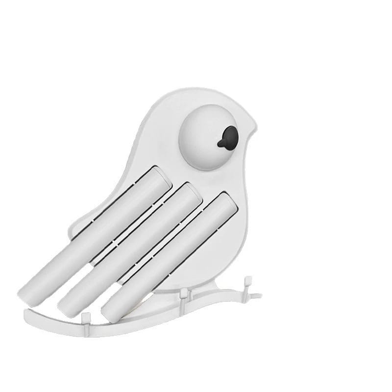 Das Wandmontierte 5-in-1-reinigungs- Und Aufbewahrungsset „bird“ Enthält Einen Schaber, Eine Rundbürste, Einen Kleinen Mopp Und Eine Kleine Fugenbürste. Es Ist Weiß.