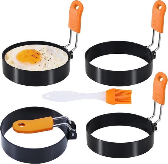 Omelett-set, 4-teilig, Inklusive Pinsel, Antihaftbeschichtet, Silikongriff, Faltbar, Für Bratpfannen, Grills Und Pfannkuchen, Wiederverwendbar, Orange, Durchmesser 7,7 Cm