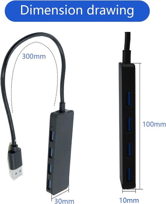 Usb 3.0 Hub - 4-port High-speed Usb-adapter - Kompaktes Usb-verlängerungskabel Für Laptops, Desktop-pcs, Externe Festplatten Und Mehrere Pc-anschlüsse.