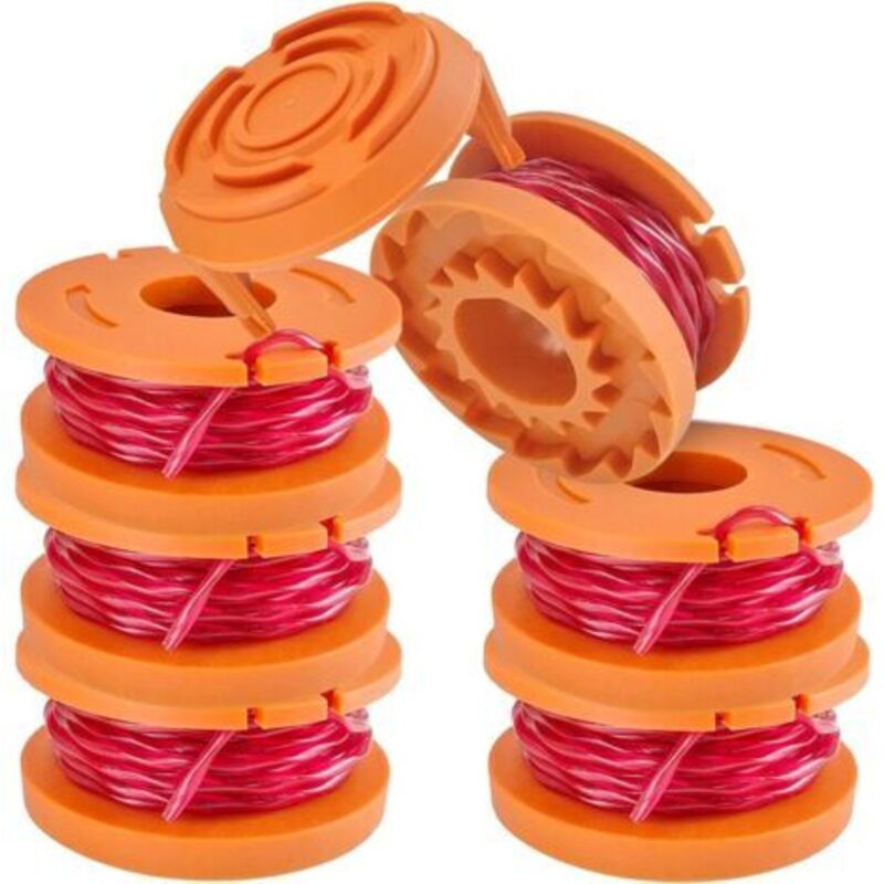 Sechs Rollen Mähspulen Für Den 20v Worx Rasenmäher Wa0004.1 (6 Rollen, 3 Meter Lang, 1,65 Mm Durchmesser, 2 Kappen)