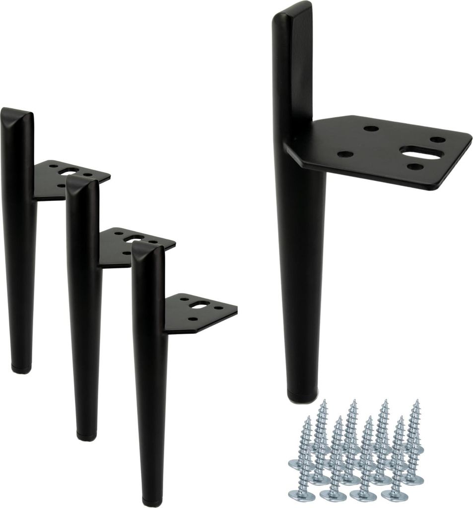 Set Mit 4 Schwarzen Stiletto-möbelbeinen, 15 Cm Hohe, Matte Metallbeine Mit Schraubverbindungen, Minimalistisches Design Für Sofas Und Stühle