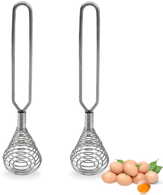 2-teiliger Spiral-schneebesen Mit Federmechanismus, Leicht Zu Reinigendem, Rutschfestem Und Wärmeisolierendem Griff Zum Schlagen Von Eiern Und Butter – Silber