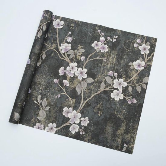 10 Blatt Xiao Hua Schwarzes, Geprägtes Geschenkpapier Mit Goldgestempelten Blumen (53x53cm)