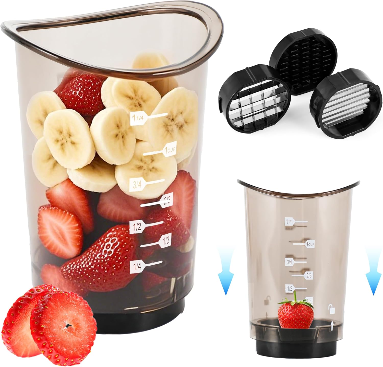 Obstschneider – Abnehmbare Klingen – Für Erdbeeren, Bananen, Gurken, Eier Und Zwiebelstücke Mit Schiebern – Schnelles Und Sicheres Schneiden In Der Küche