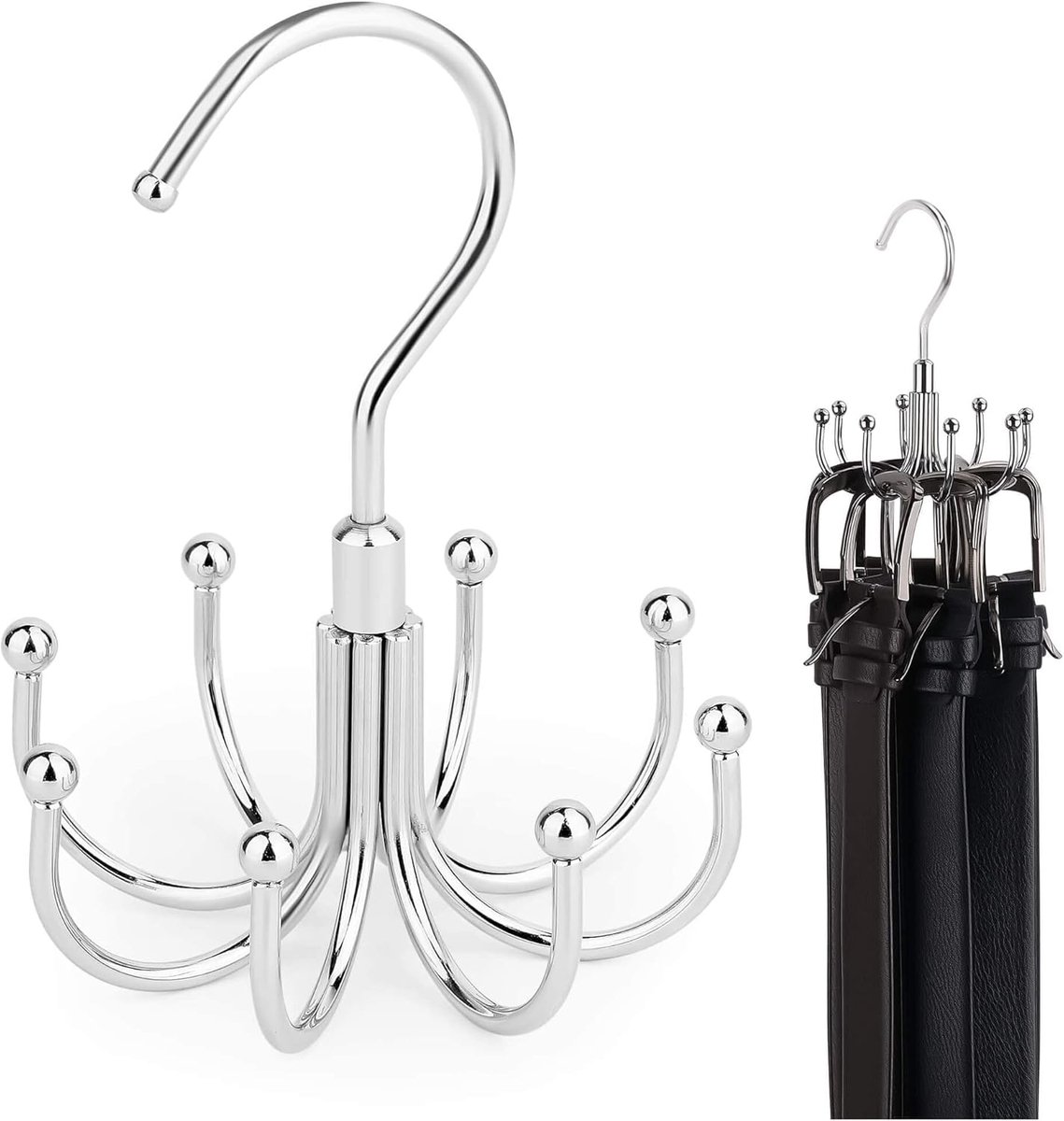 Gürtelhalter/krawattenhalter/gürtelhaken, Drehbarer Gürtelständer, Silber, 7 Cm, 7 X 10,7 Cm, Garderoben-accessoire-organizer, Bis Zu 24 Aufbewahrungsmöglichkeiten Für Gürtel