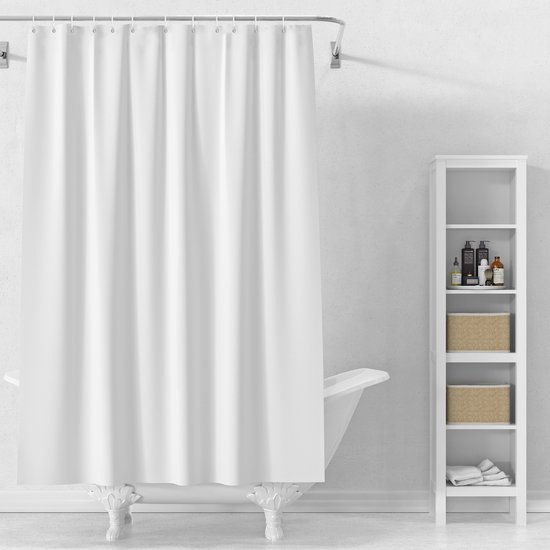 Anti-schimmel-duschvorhang – Mit Ringen – Wasserdichtes, Waschbares Polyester – Blickdicht – Inklusive 12 Haken (180 X 180 Cm) – Weiß