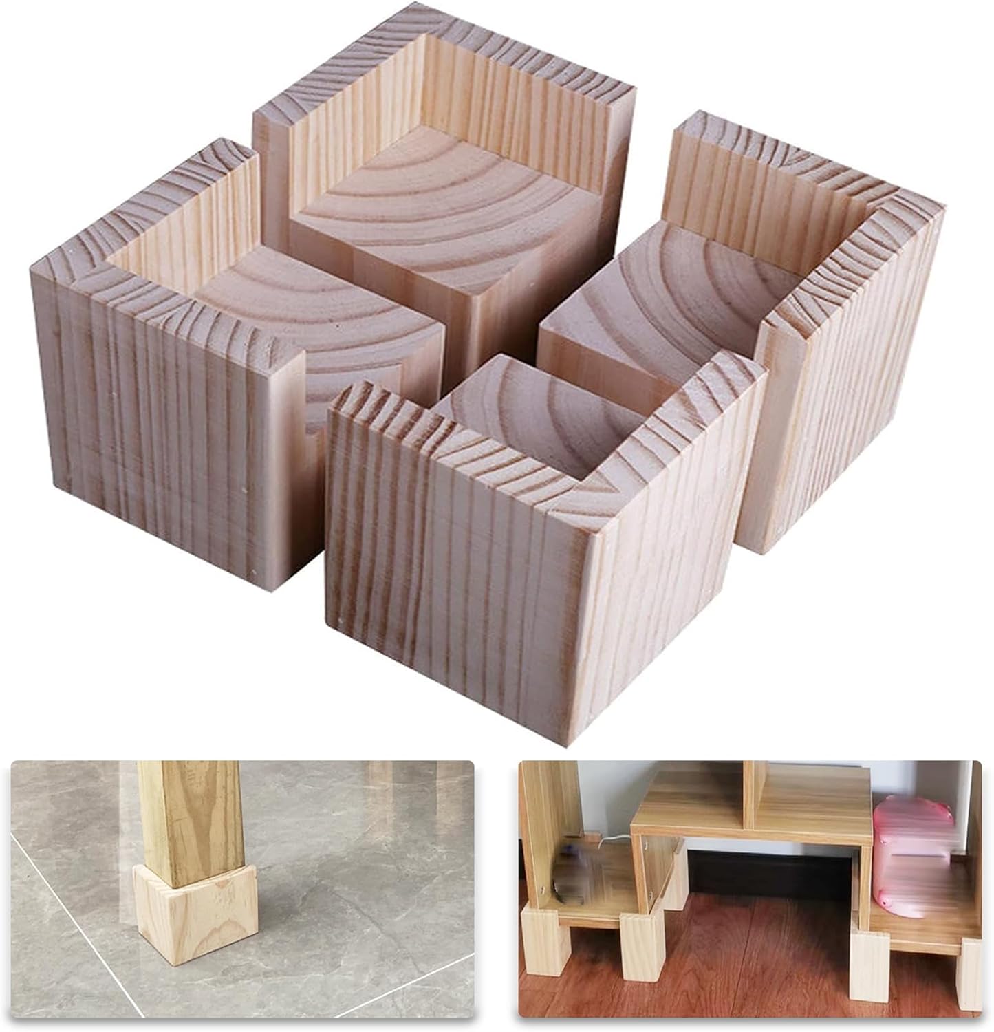 Set Mit 4 Möbelfüßen Aus Holz, Geeignet Für Büro, Tisch, Bett Und Andere Möbel.