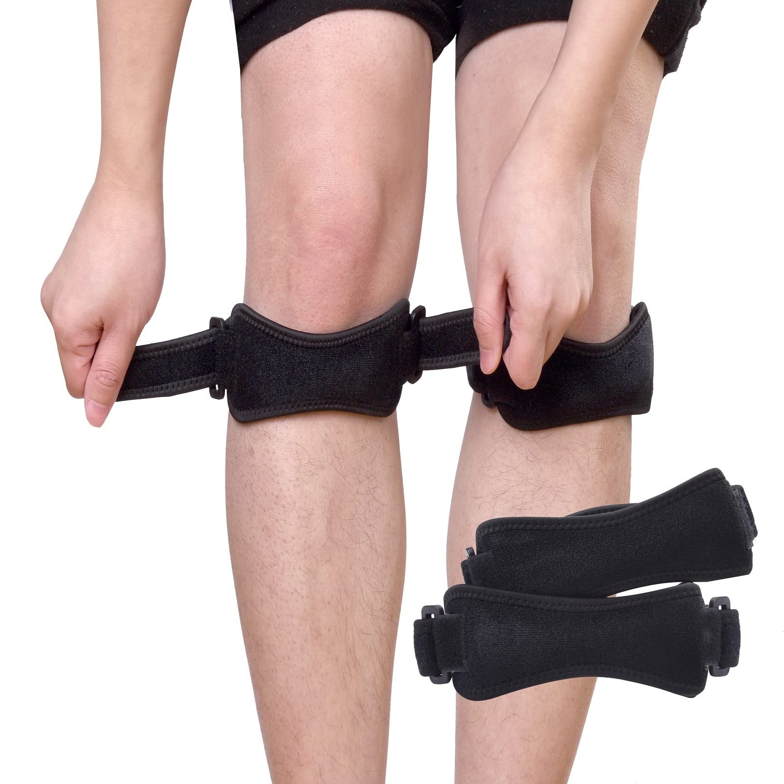 2er-pack, Schwarze Kniebandage Für Die Patellasehne, Verstellbare Knieorthese, Linderung Von Knieschmerzen, Unterstützung Beim Gewichtheben, Laufen Und Bei Übungen