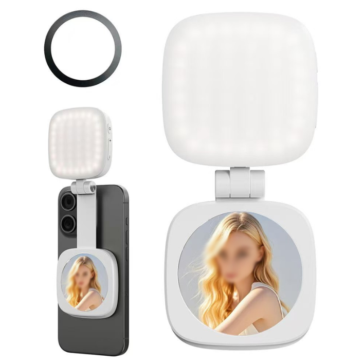 Magnetische Selfie-leuchte Mit Spiegel, Wiederaufladbare Led-füllleuchte, Faltbare, Tragbare Ringleuchte Für Blogging, Make-up Und Videoaufnahmen (weiß)